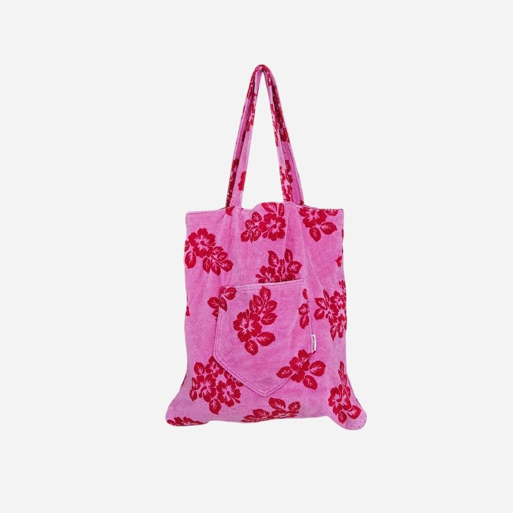 y2k coconut girl boho pink floral terrycloth tote bag